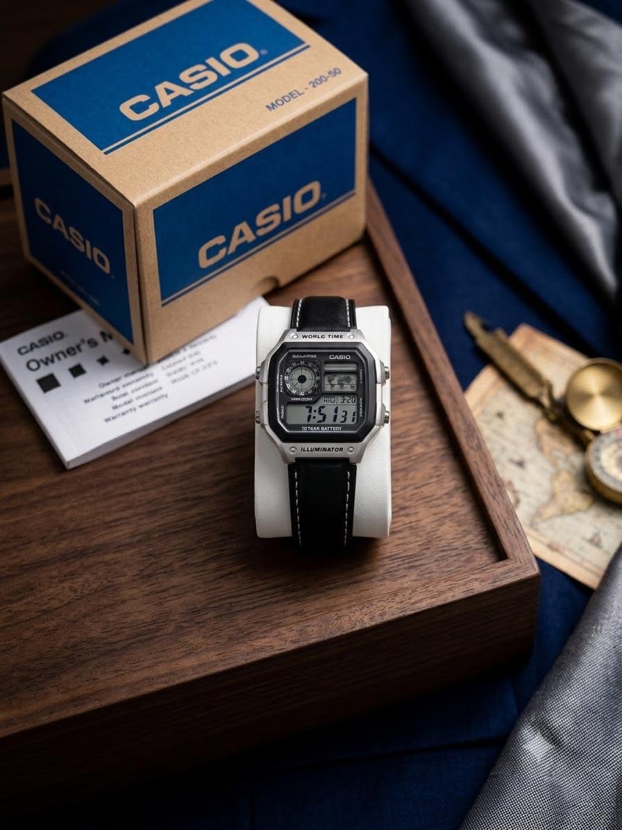 Custom Casio "World Time" AE-1200 Vintage Leather Collection