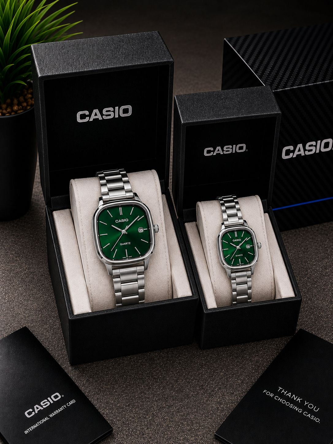 Casio Vintage Cushion-Case "Time Together" His & Hers Couple Watch Set