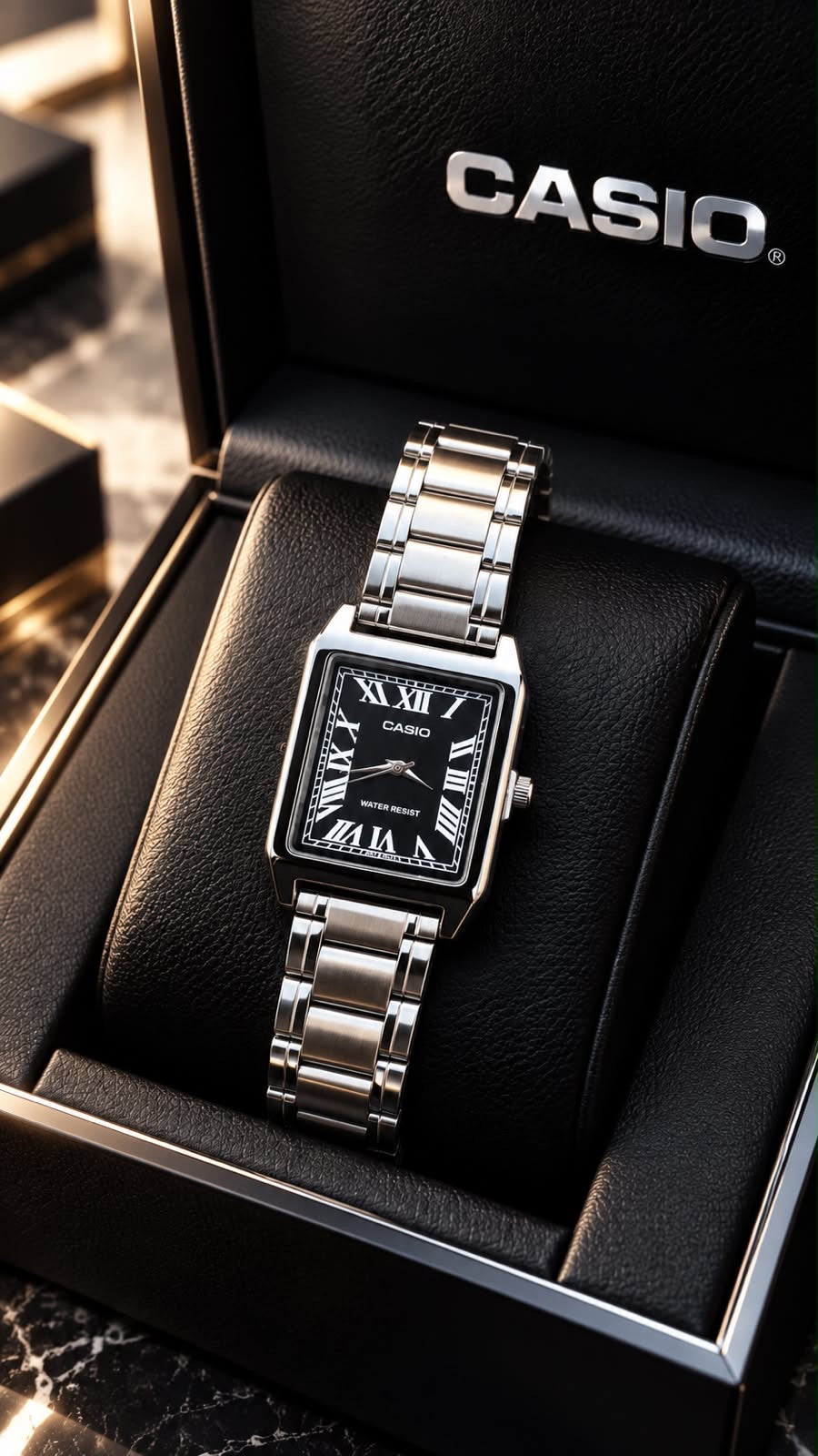 Casio Vintage Rectangular Roman Numeral Stainless Steel Watch Collection