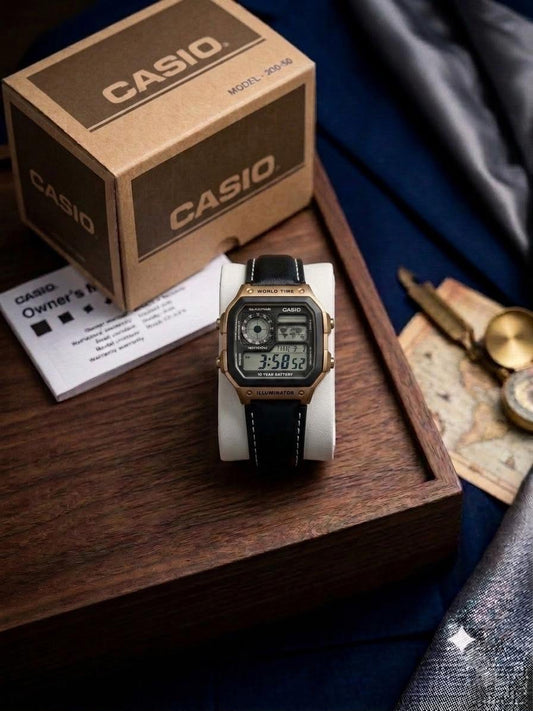 Custom Casio "World Time" AE-1200 Vintage Leather Collection