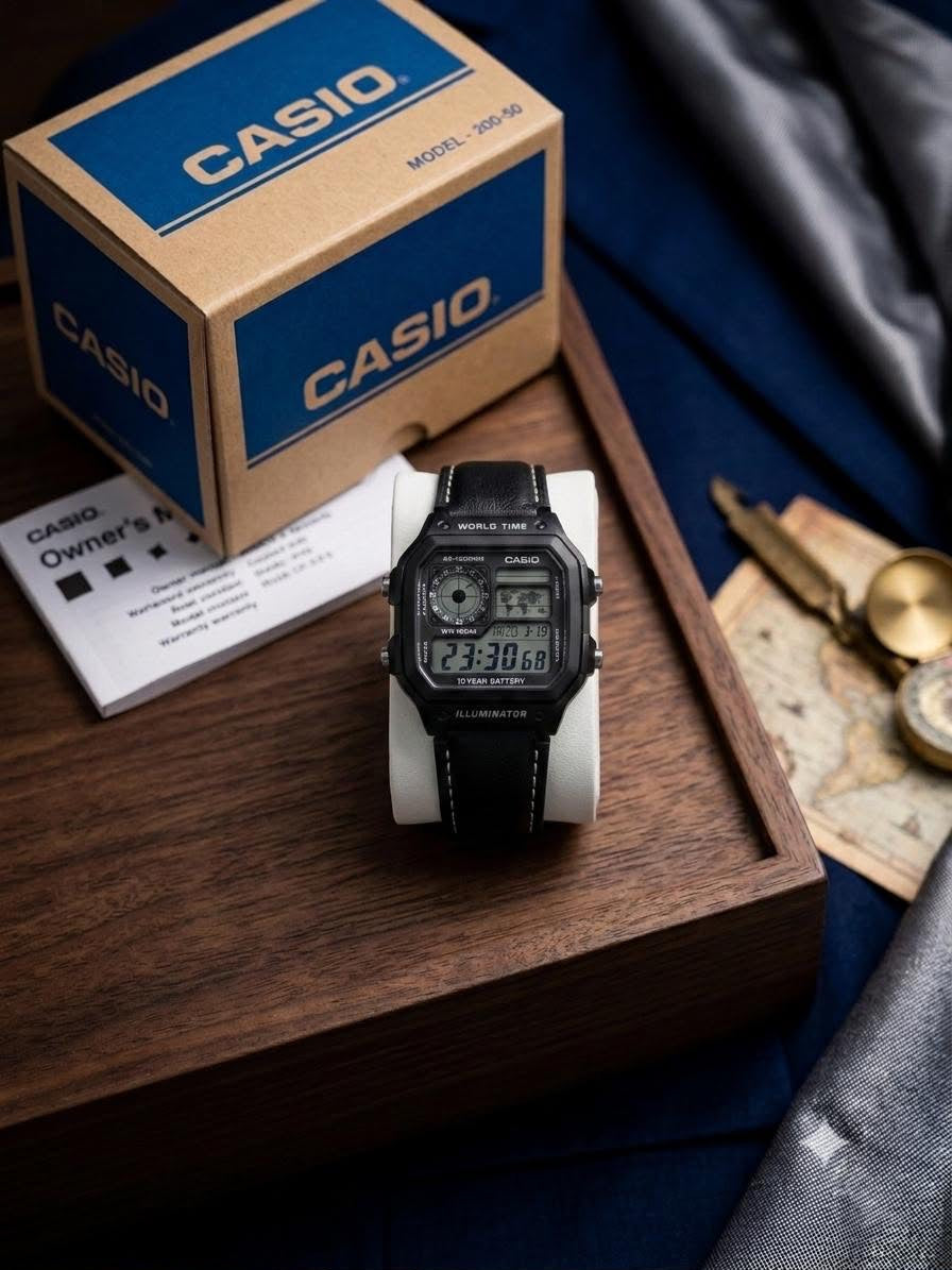 Custom Casio "World Time" AE-1200 Vintage Leather Collection