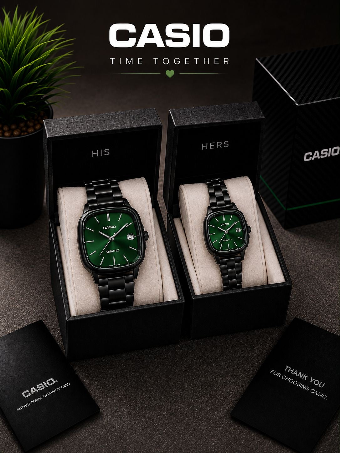 Casio Vintage Cushion-Case "Time Together" His & Hers Couple Watch Set