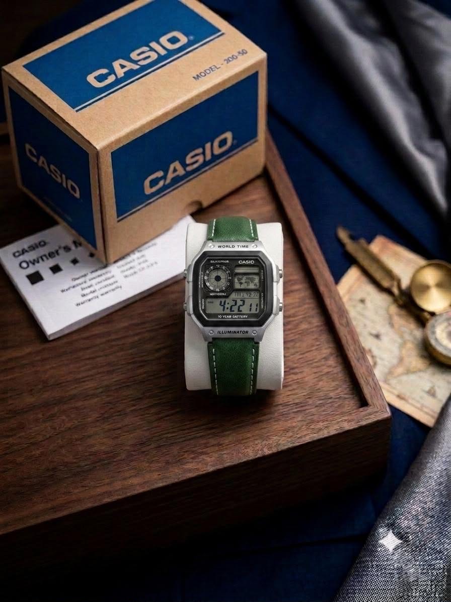 Custom Casio "World Time" AE-1200 Vintage Leather Collection