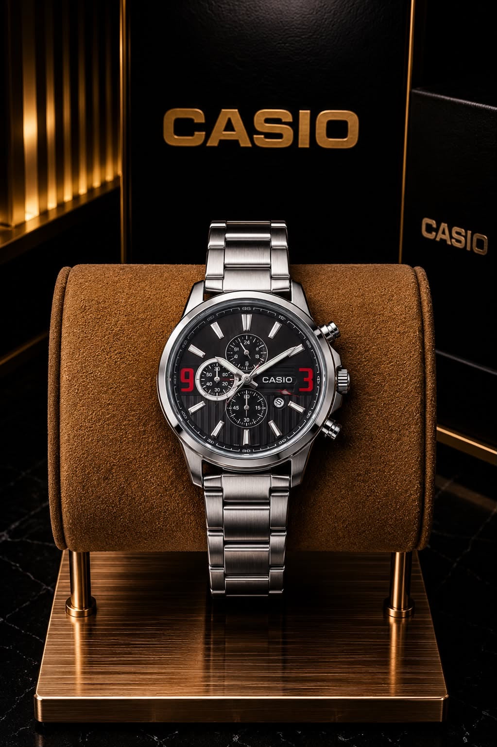 Casio Enticer Multi-Hand Chronograph Style Sport Watch with Stainless Steel Bracelet