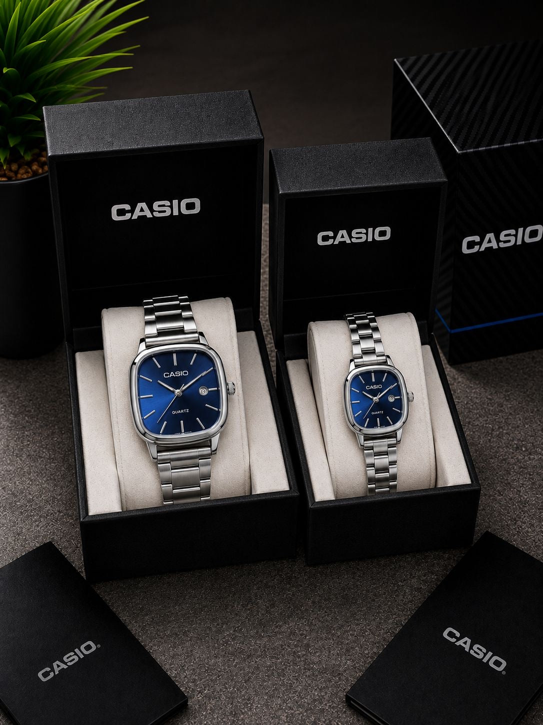 Casio Vintage Cushion-Case "Time Together" His & Hers Couple Watch Set