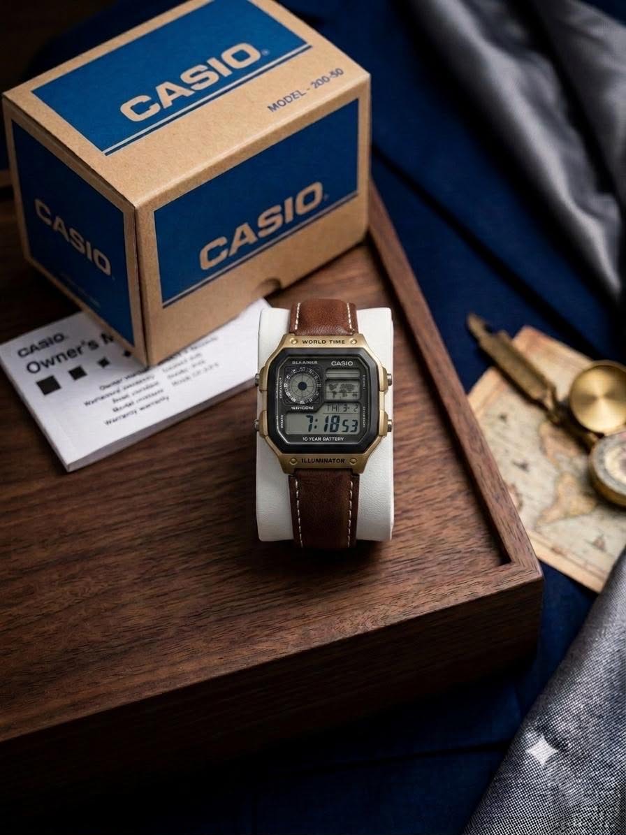 Custom Casio "World Time" AE-1200 Vintage Leather Collection
