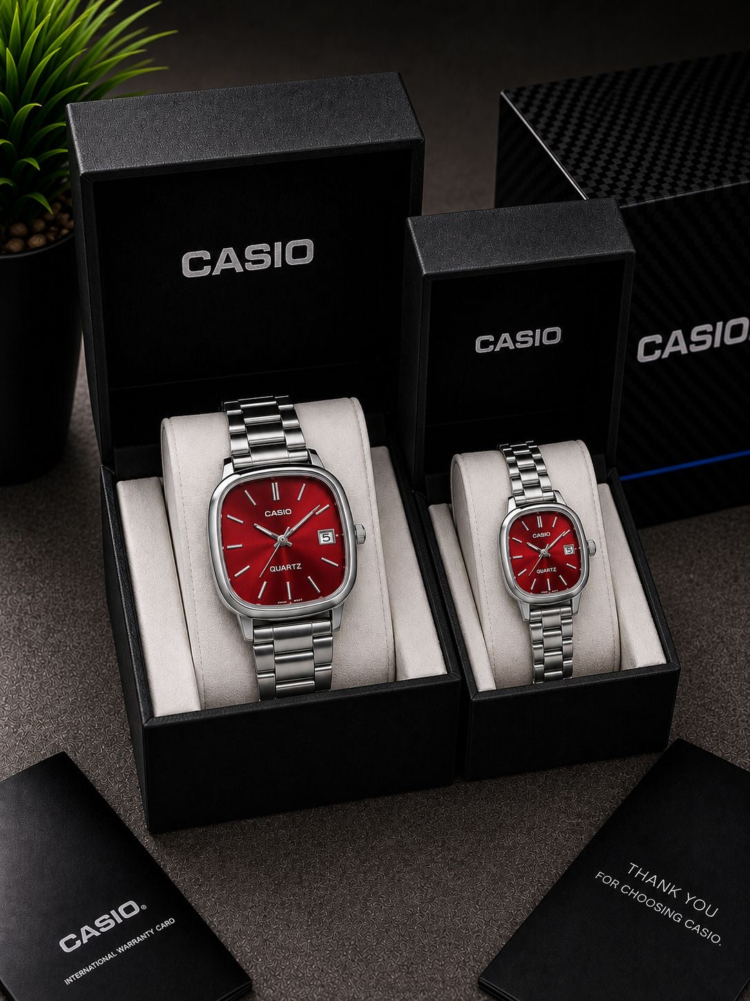 Casio Vintage Cushion-Case "Time Together" His & Hers Couple Watch Set