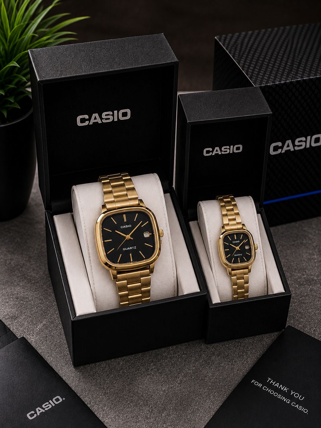 Casio Vintage Cushion-Case "Time Together" His & Hers Couple Watch Set