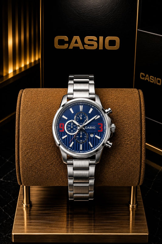 Casio Enticer Multi-Hand Chronograph Style Sport Watch with Stainless Steel Bracelet