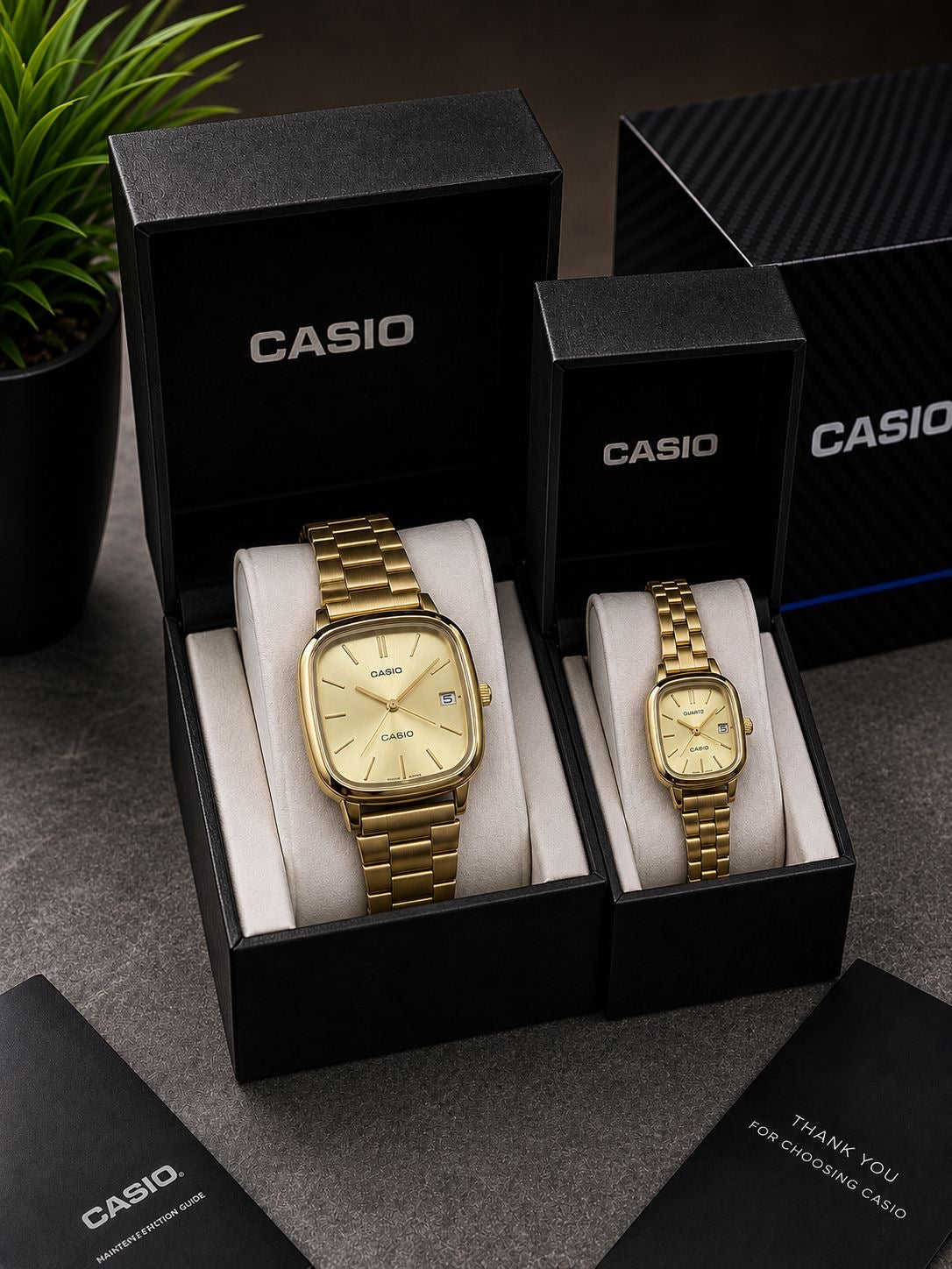 Casio Vintage Cushion-Case "Time Together" His & Hers Couple Watch Set